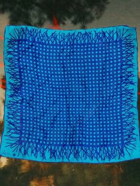 Vintage Vera Neumann Scarf Big Ladybug Abstract %100 Silk Hand Rolled Hem Blue